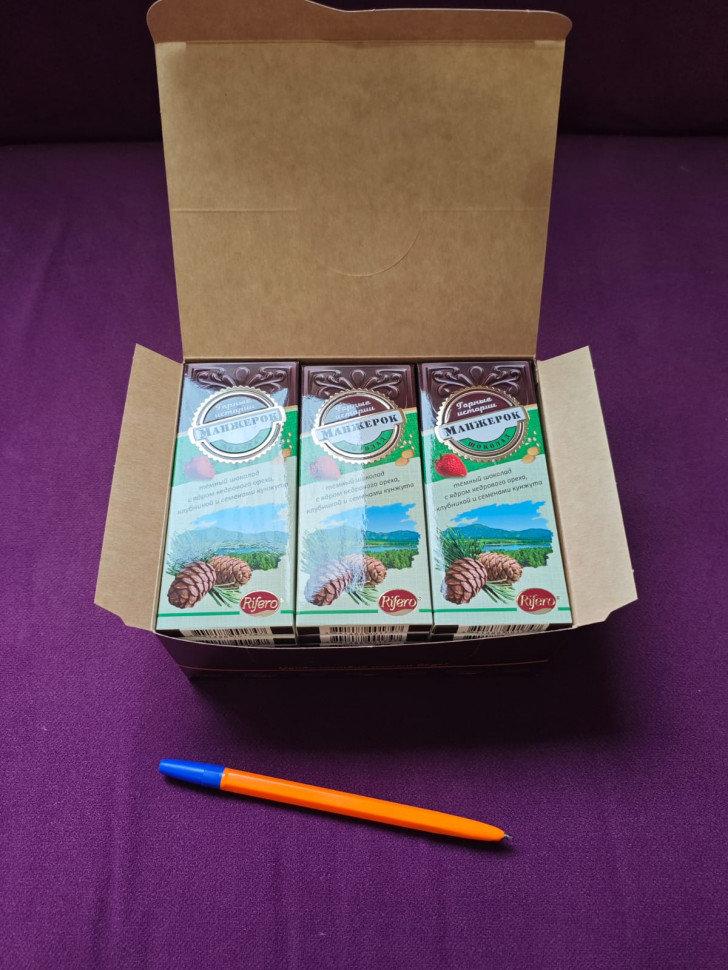  Риф и Ко Шоколадная плитка «Манжерок»(кедровые орехи, клубника, кунжут)  (блок 18шт по 55г)    в Ейске